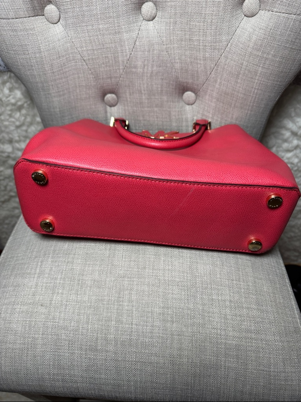 Michael Kors Coral Pink Leather Satchel with Gold MK Logo - Picture 5 of 5